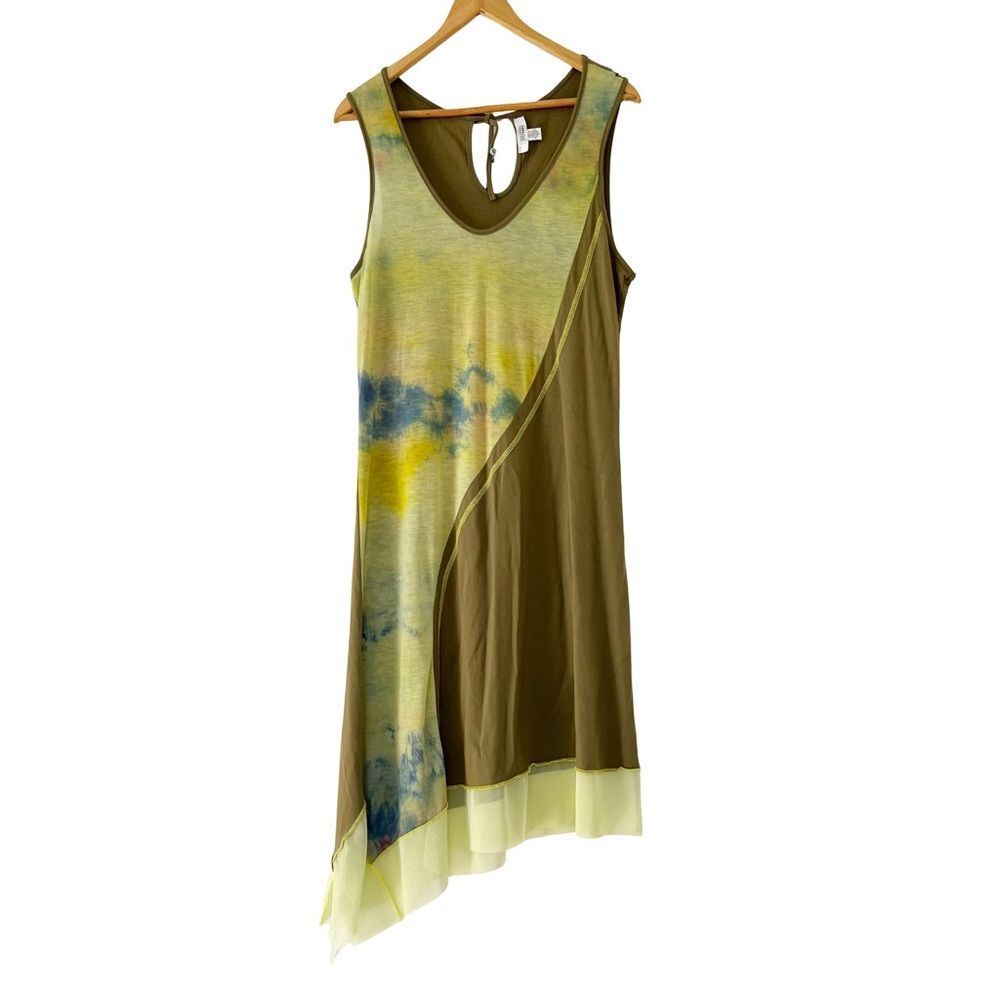 Dolcezza Green Sleeveless Asymmetrical Two Tone Tie-dye Tulle Hem A-Line‎ Dress